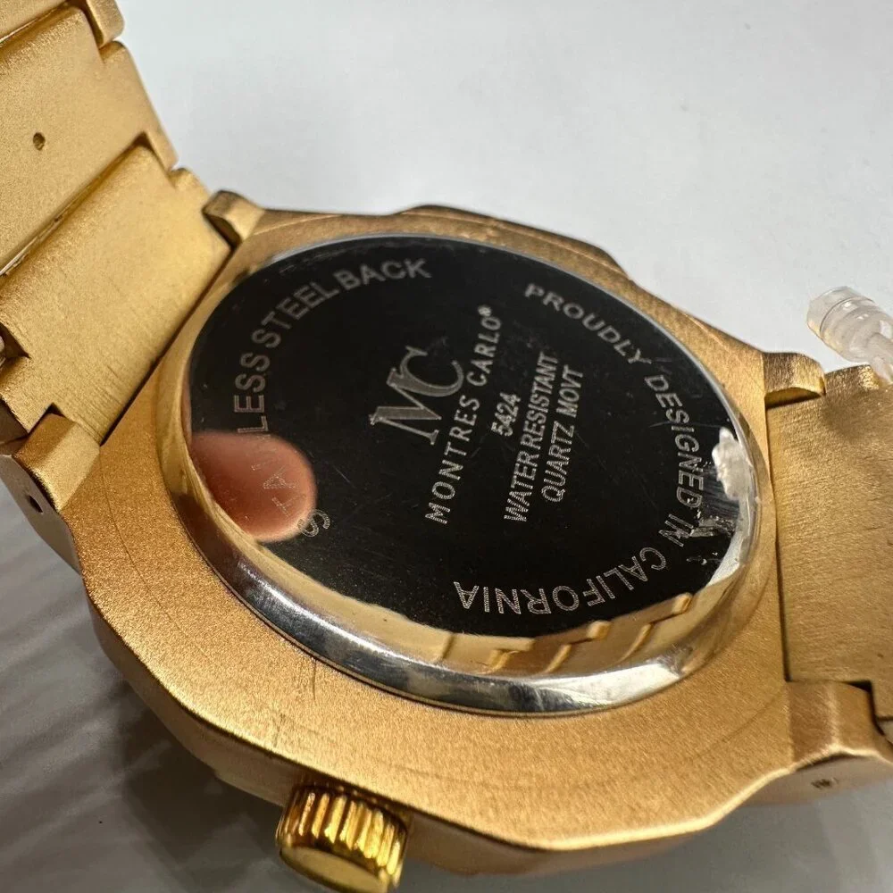 Montres Carlo Watch Men Gold Tone Round Dial 48MM New Battery 8.5 New With Tags